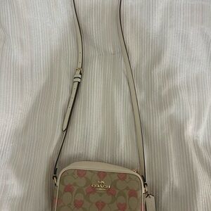 Coach Cream and Pink Crossbody Bag with Signature Design
